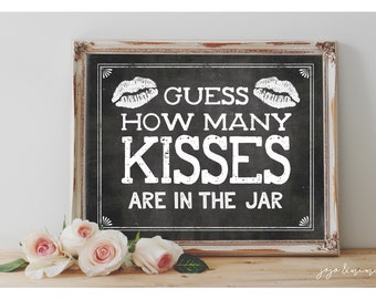 Instant 'Guess how many KISSES are in the jar' Printable Sign Bridal Baby Shower or Event Chocolate Kiss Candy Digital File Chalkboard