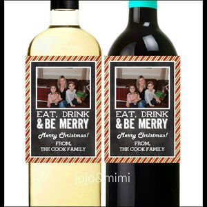 FOTO Urlaub Wein Label 'Essen Trinken und froh sein' Digital druckbare Wein Foto Label Familie Foto Geschenk Idee Weihnachten Geschenk Wein Label