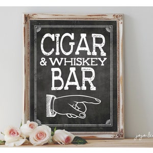 Instant 'SIGAAR EN WHISKY BAR' richting links en rechts afdrukbaar 8 x 10, 11 x 14 bruiloft afdrukbaar schoolbord