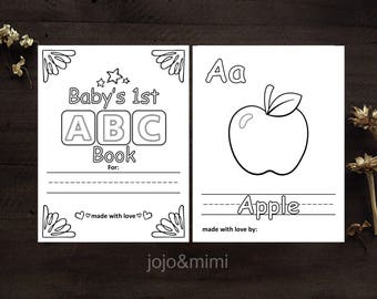 Instant 'Baby's First Alphabet Book' Printable Coloring Sheets Alphabet Book with Pictures DIY ABC Book Baby Shower Game 1st Birthday Ideas