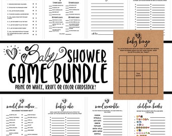 Baby Shower GAME BUNDLE Printable Baby Shower Game Bundle Game Baby Shower Neutral Baby Shower Activities Rustic Heart