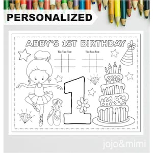 PERSONALIZED BALLERINA Happy Birthday Printable Placemat Activity Birthday Coloring Page Kids Birthday Party Placemat Ballet Birthday