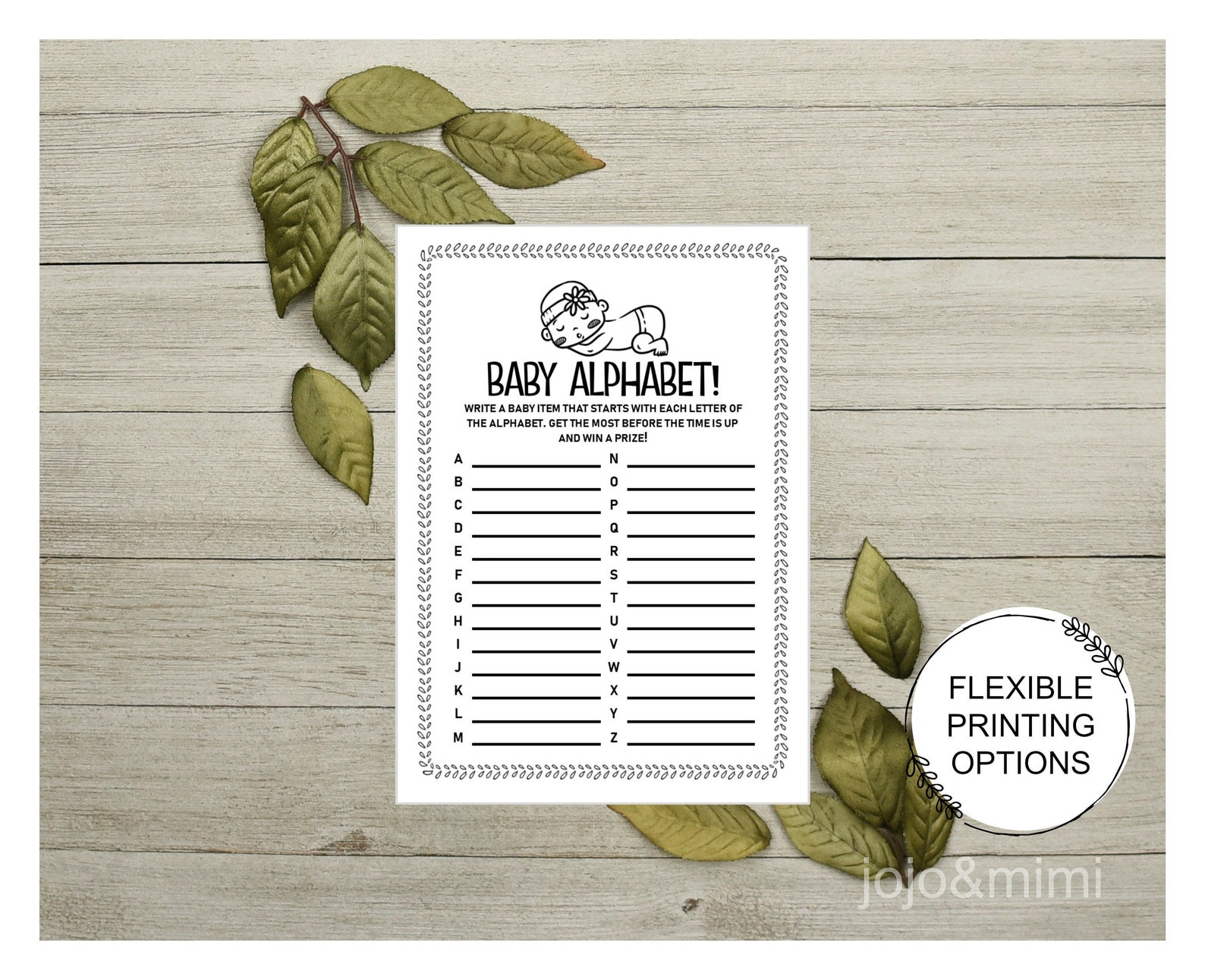 Instant BABY ABC Printable Baby Shower Game Alphabet Baby Girl Shower ...