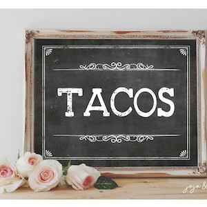 Instant &#39;TACOS&#39; Printable Sign Chalkboard Printable Party Mexican Fiesta Event Taco Table Decor Size Options