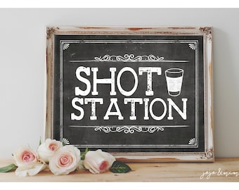 Instant 'SHOT STATION' afdrukbare 5 X 7 8 x 10 11x14 ondertekenen bruiloft Bar partij afdrukbare schoolbord Shot tabel afdrukbaar teken