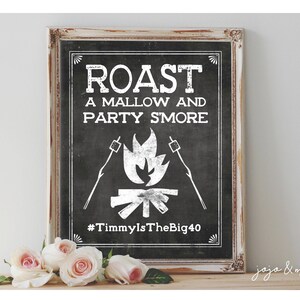 Custom &#39;Roast a Mallow and Party &#39;S&#39;MORE&#39; with HASHTAG Printable 8x10 or 11x14 Chalkboard Printable Party Wedding or Event Party S&#39;more Sign