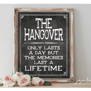 Instant &#39;The Hangover only last a day but the memories last a lifetime&#39; Printable 8x10, 11X14 Event Sign Wedding Party Printable Chalkboard