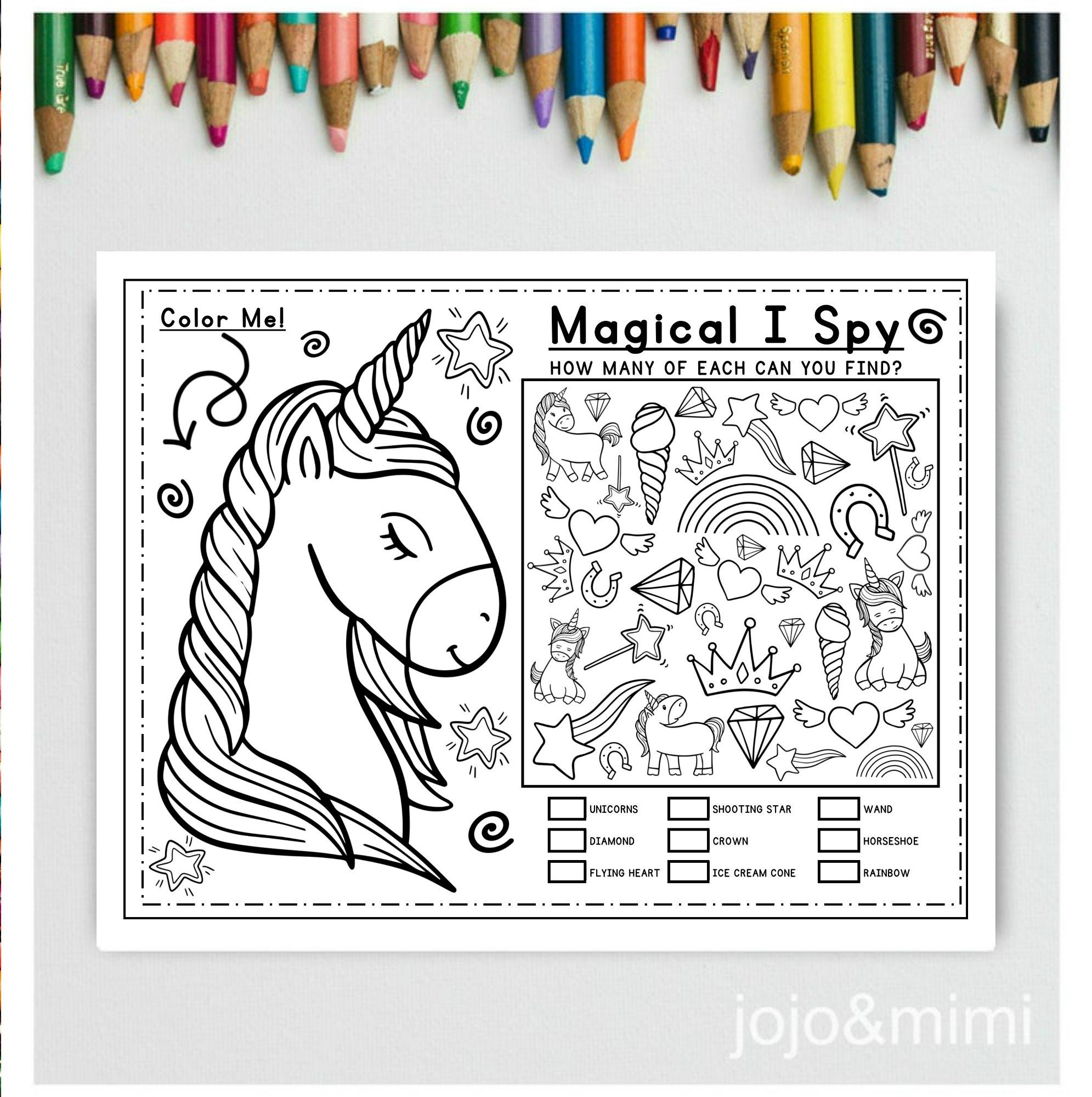 unicorn activity coloring page magical i spy printable etsy australia
