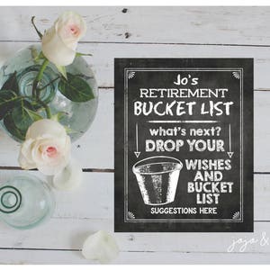 Personalized Retirement Bucket List Printable Retirement Party Chalkboard Wishes and Bucket List Suggestions Sign Size Options image 2