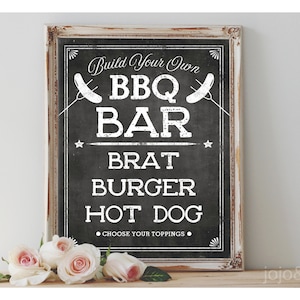 Custom &#39;BBQ BAR&#39; Build Your Own Menu Sign BBQ Sign Printable Chalkboard Menu Selection Sign Hot Dog Menu Burger Brat Bar Digital
