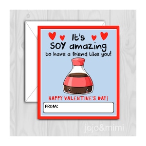 Instant VALENTINE CARD Sushi Printable Valentine Classroom Exchange Preschool Valentine Digital File Instant Download Sushi Lover Inspired