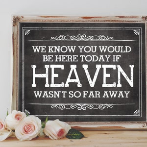Instant &#39;We know you would be here today if HEAVEN wasn&#39;t so far away&#39; Printable Wedding OR Event Printable Chalkboard Sign 3 Size Options
