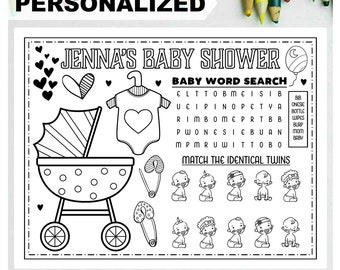 Personalized BABY SHOWER ACTIVITY Printable Baby Shower Kids Activity Page Baby Shower Printable Game Baby Word Search Baby Match Game
