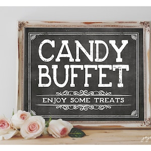 Instant &#39;CANDY BUFFET enjoy some treats&#39; Printable 8x10, 11x14 Sign Chalkboard Printable Party Decor Dessert Candy Bag Buffet Table
