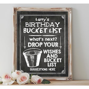 Personalisierte Geburtstag Bucket List Druckbare Geburtstagsfeier-Kreidetafel-Wünsche und Bucket List Vorschläge Größenoptionen Digitales Schild