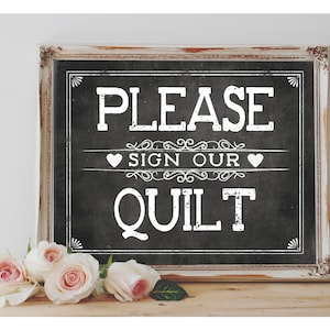 Instant « Veuillez signer notre courtepointe » Imprimable pour fête de mariage OU événement Tableau rustique imprimable Signe livre d&#39;or Alternative 3 options de taille