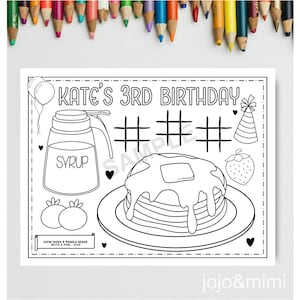 PERSONALISIERTE PFANNKUCHEN Happy Birthday druckbare Tischset Aktivität Geburtstag Malseite Kindergeburtstag Party Tischset Pfannkuchen Party