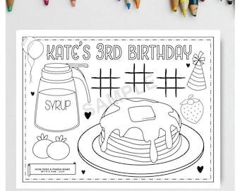 PERSONALIZED PANCAKE Happy Birthday Printable Placemat Activity Birthday Coloring Page Kids Birthday Party Placemat Pancake Party