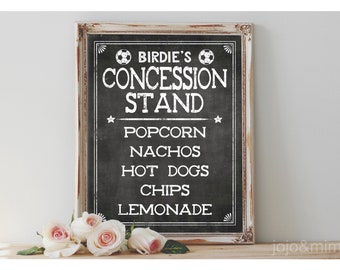 Custom 'CONCESSION STAND' Printable Sign Chalkboard Printable Party Decor Sports Theme SOCCER Party Printable Menu Decoration