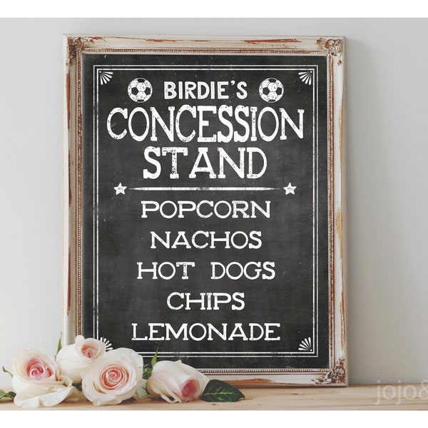 Custom 'CONCESSION STAND' Printable Sign Chalkboard Printable Party Decor Sports Theme SOCCER Party Printable Menu Decoration