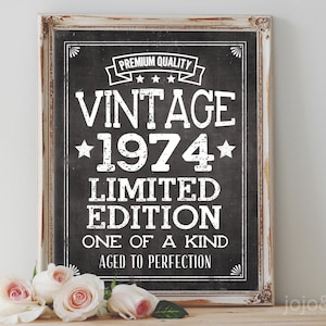 Instant 'VINTAGE 1974' Aged to Perfection Printable 50th Birthday Party Printable Sign Chalkboard Vintage Milestone Birthday Digital