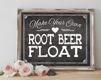 Letrero imprimible instantáneo "Prepara tu propio flotador de cerveza de raíz" de 8 x 10, 11 x 14, pizarra imprimible, decoración para fiestas, mesa de bar con flotador de cerveza de raíz