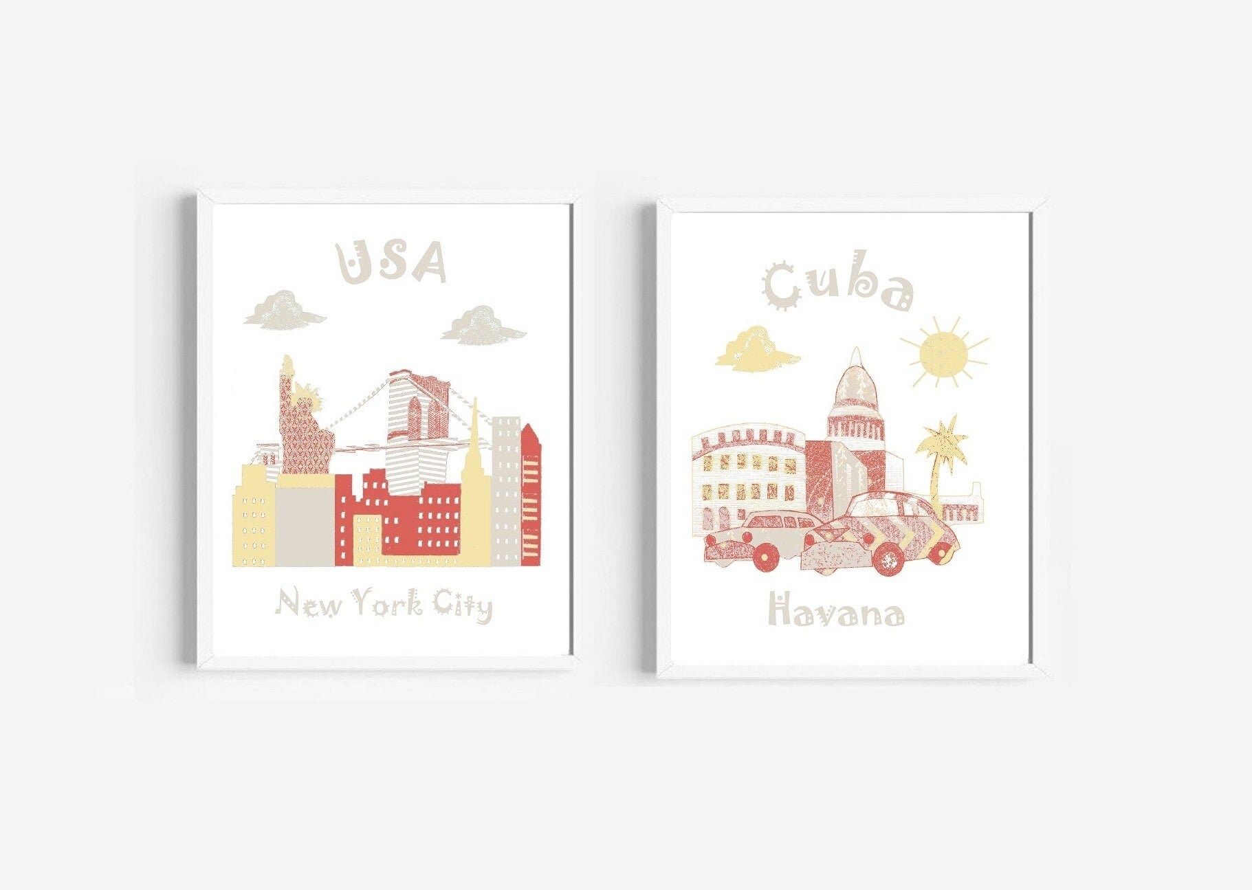 97 Art Mural de La Crèche, Décor Bébé Garçon, Chambre d'enfant à Thème Voyage, Jaune, Rouge, Beige