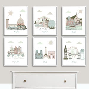 Set of 6 custom travel Nursery,Neutral gneder nursery,Blue,Green,Beige,Gray