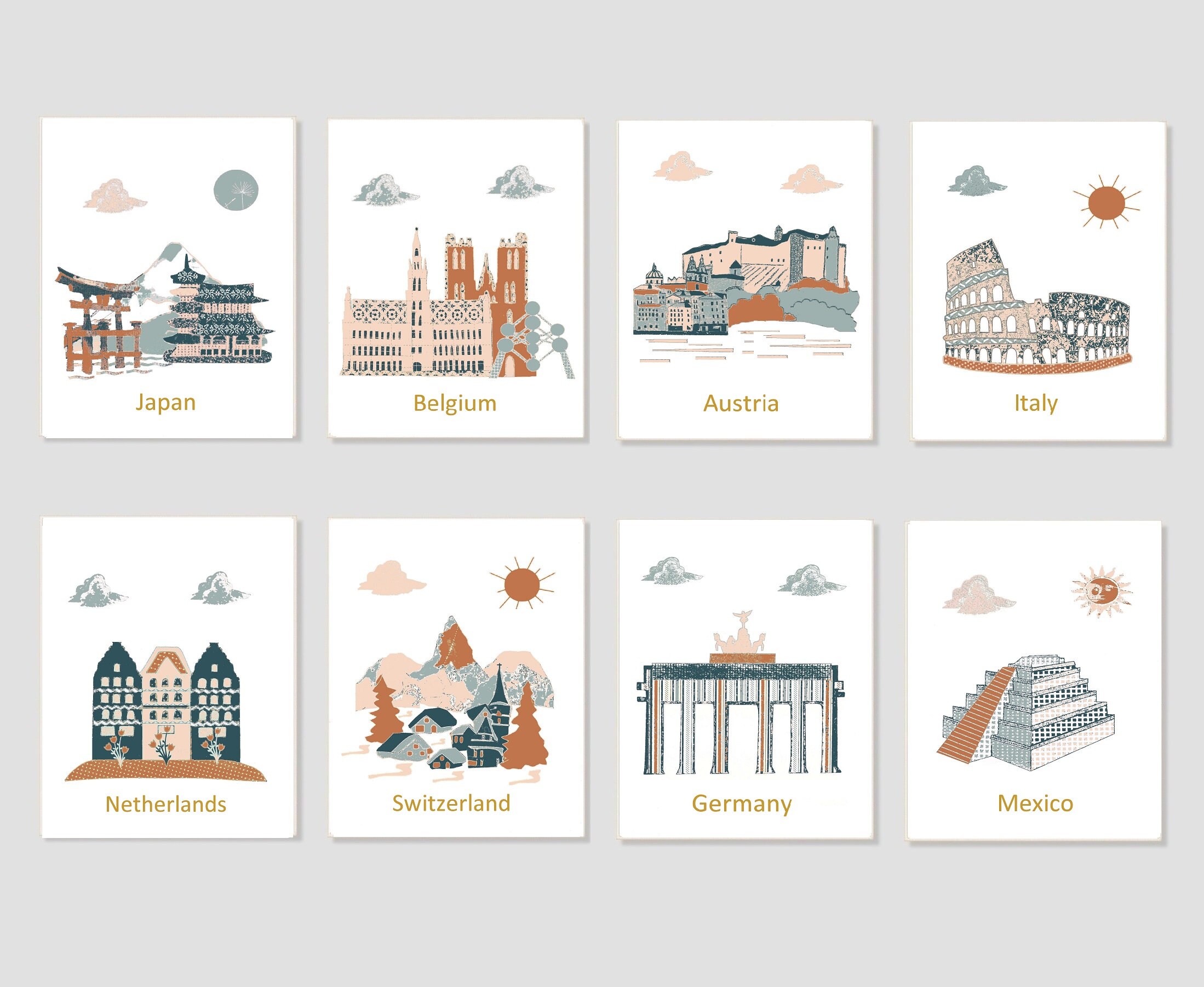 11, Impression d'art Mural, Pépinière, Or, Marron, Bleu, Rose, Allemagne, Autriche, Japon, Italie, B