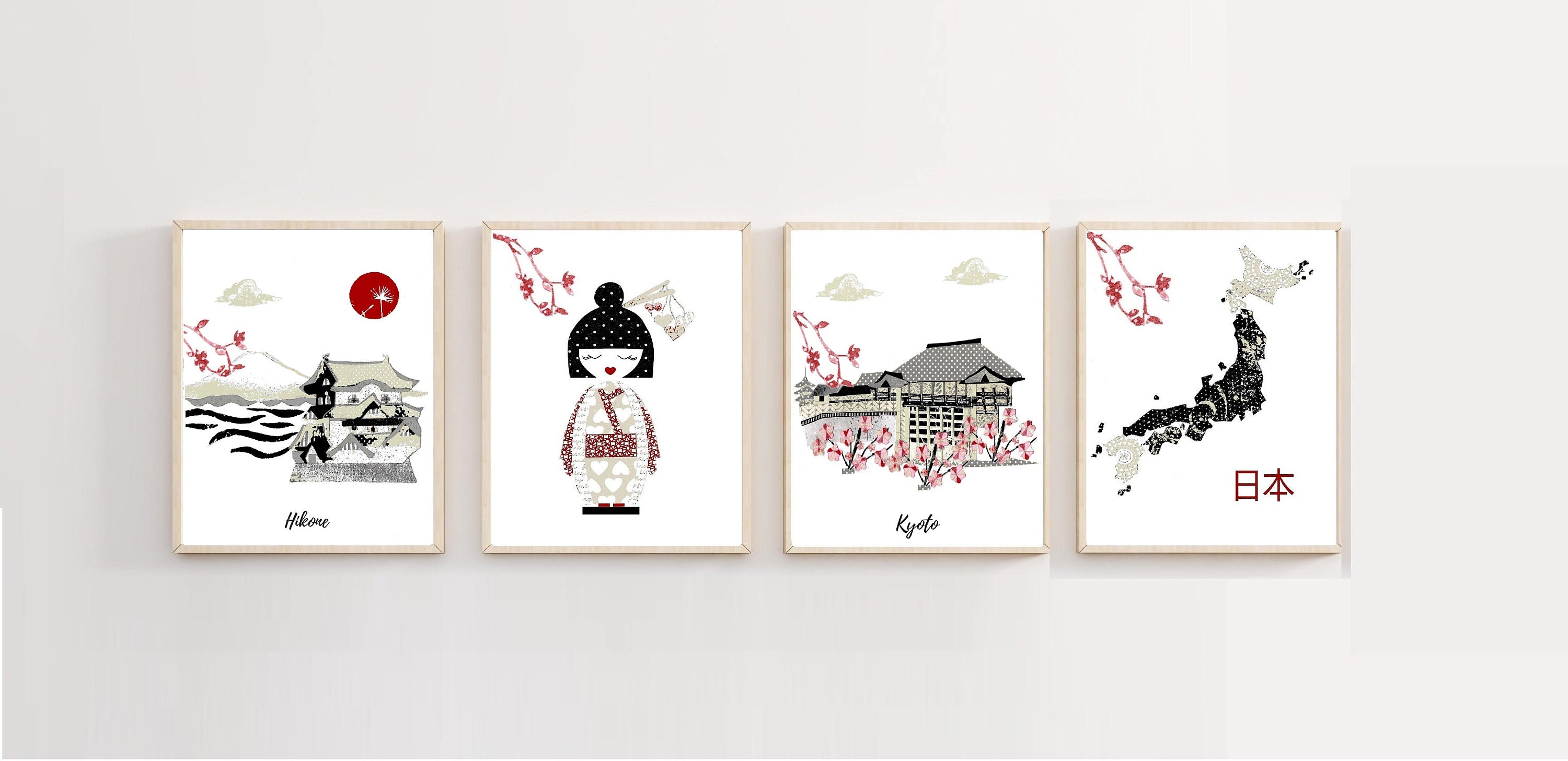 42, Art Mural, Impression d'art, Pépinière à Thème de Voyage, Japonaise, Kyoto, Hikone, Noir, Gris,