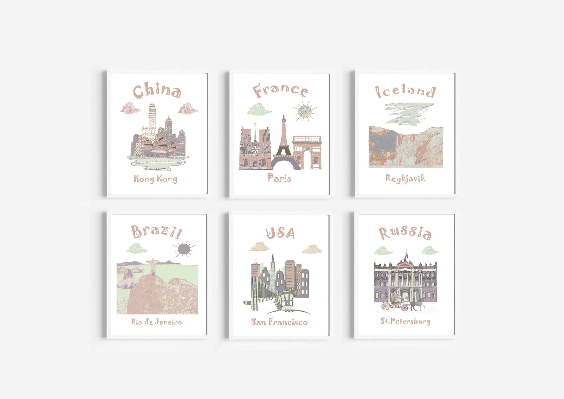 13 Art Mural de Crèche, Crèche Bébé, Voyage, Gris, Violet, Vert, Beige, Marron, Chine, France, Brési