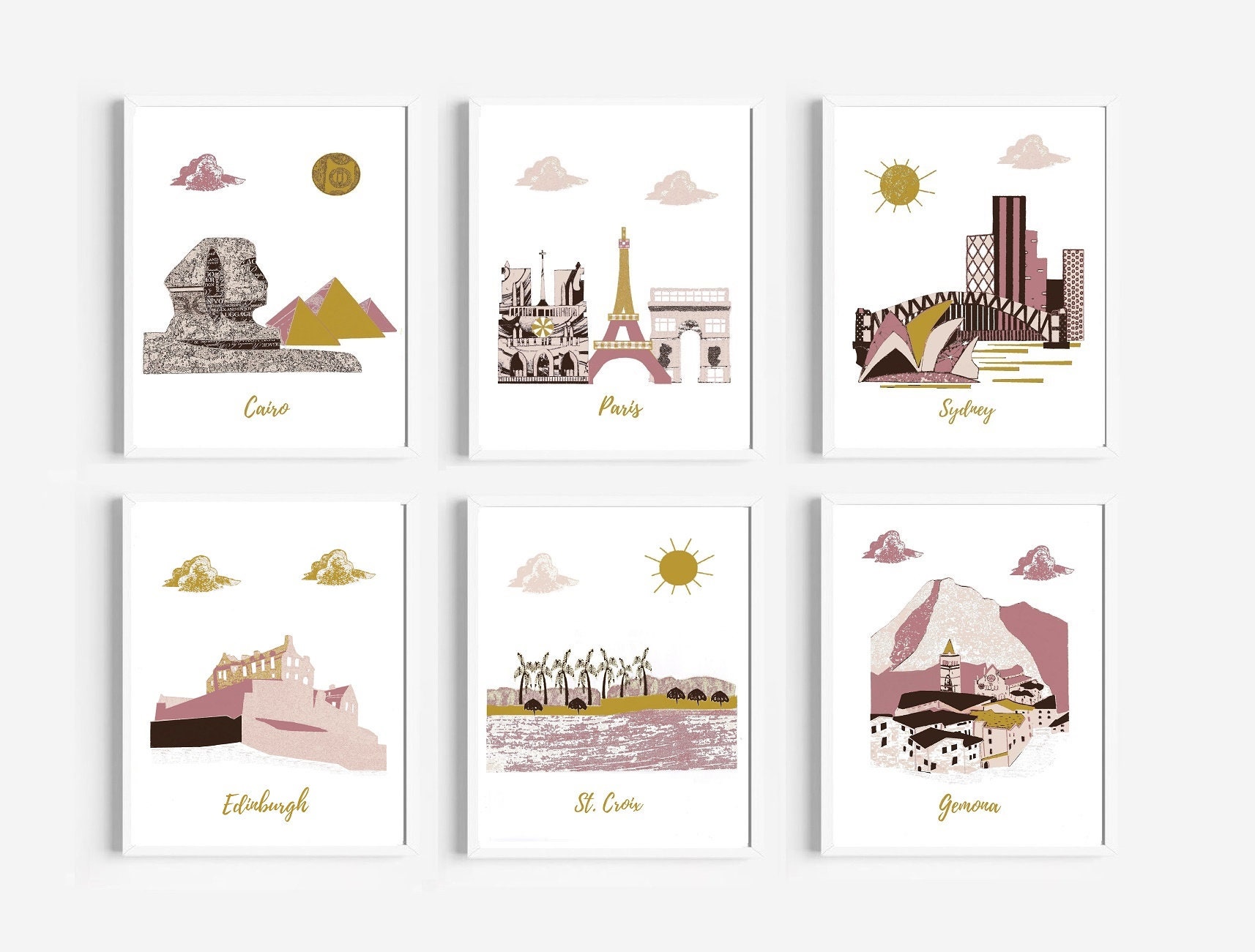 10, Art Mural de Crèche, Impression d'art Bébé Fille, Thème Voyage Crèche, Egypte, France, Australie