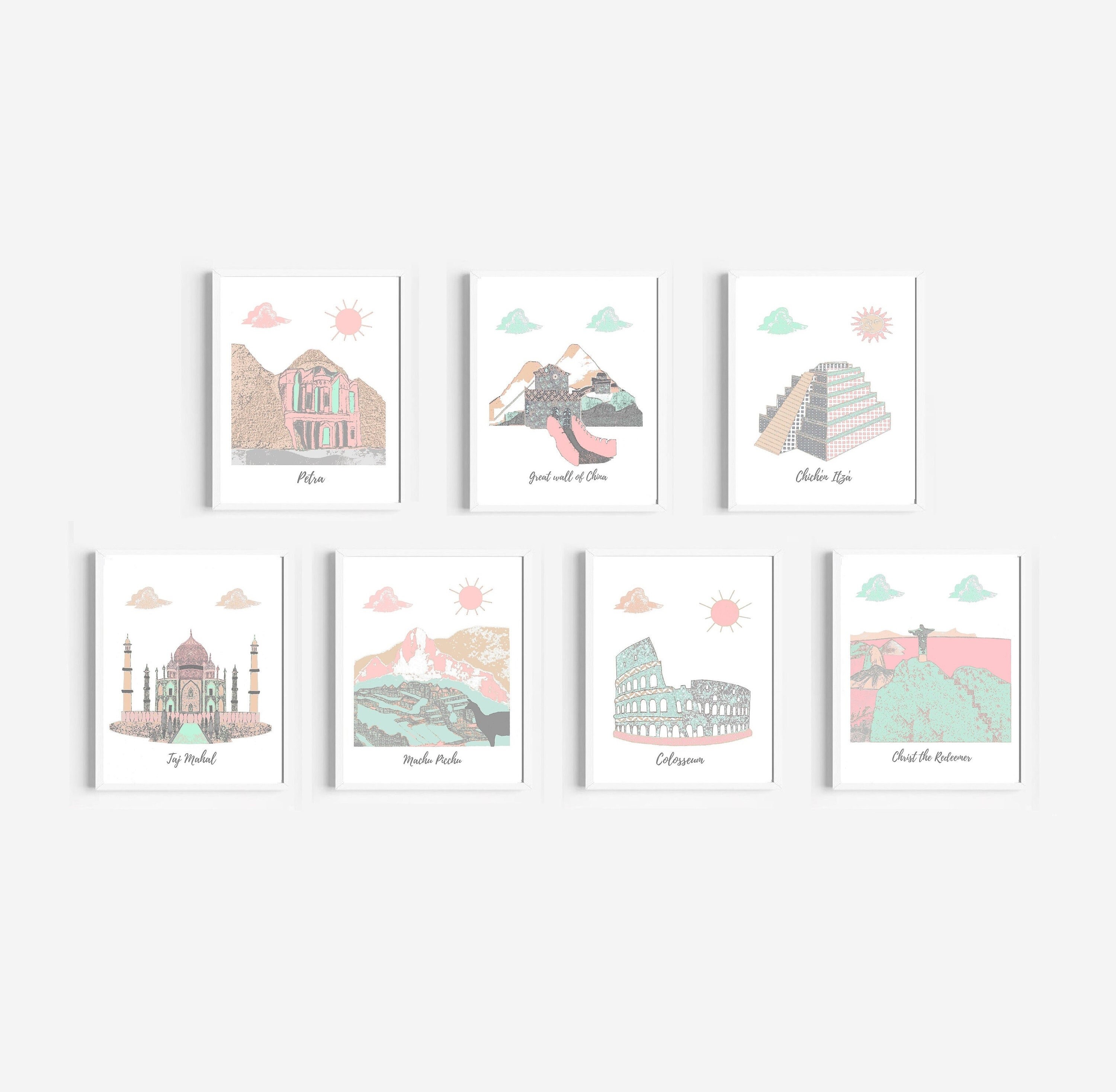 Sept Merveilles Du Monde, Thème de Voyage La Pépinière, Petra, Machu Picchu, Colisée, Grande Muraill