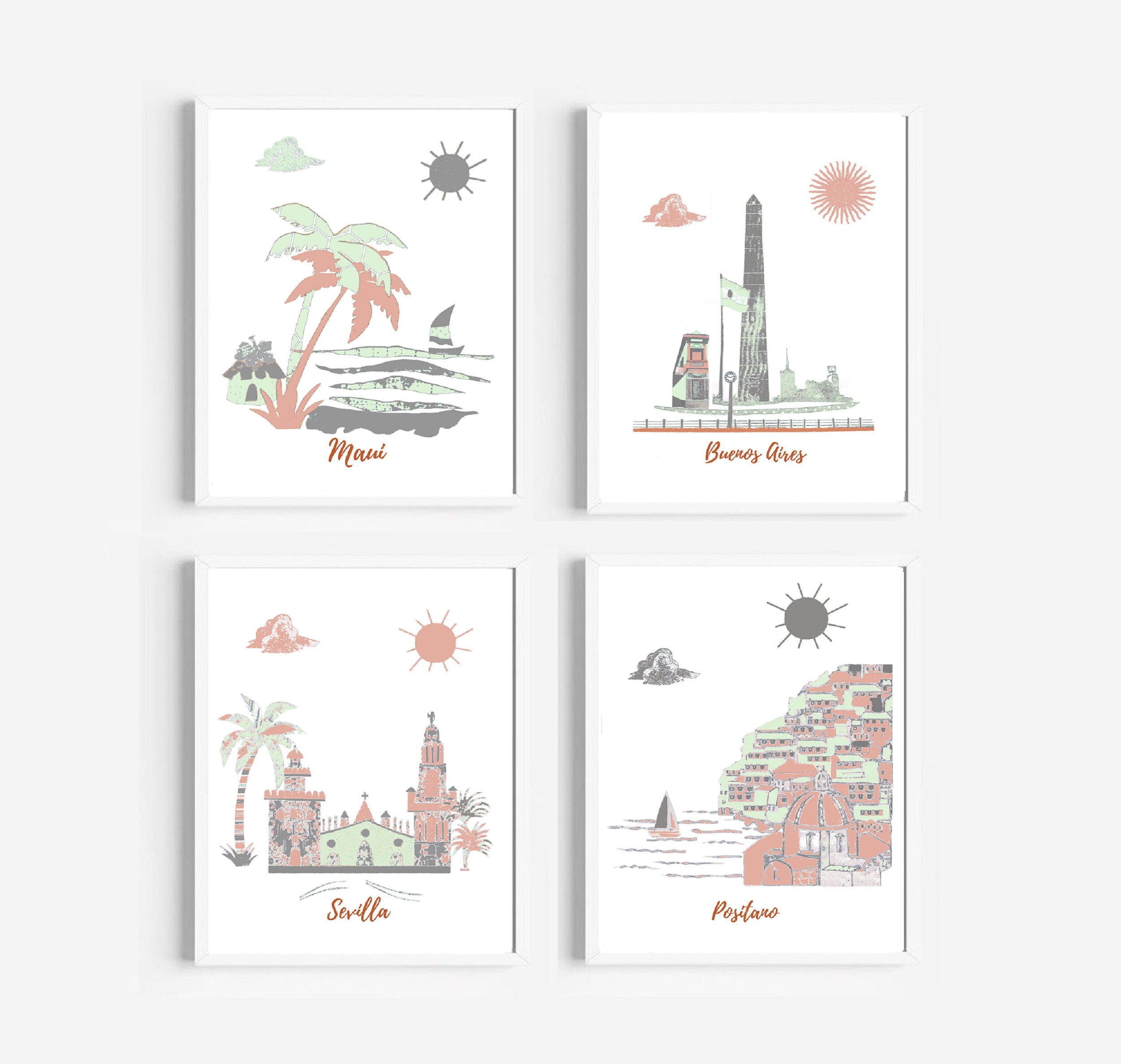 28, Art Mural de Crèche, Décor Chambre Bébé, Art Crèche Voyage, Menthe, Marron, Gris, Honolulu, Buen