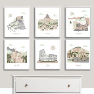 Nursery wall art,travel theme nursery,baby decor,Cinque Terre,Zermatt,Santorini,Munich,Rome,Pompeii