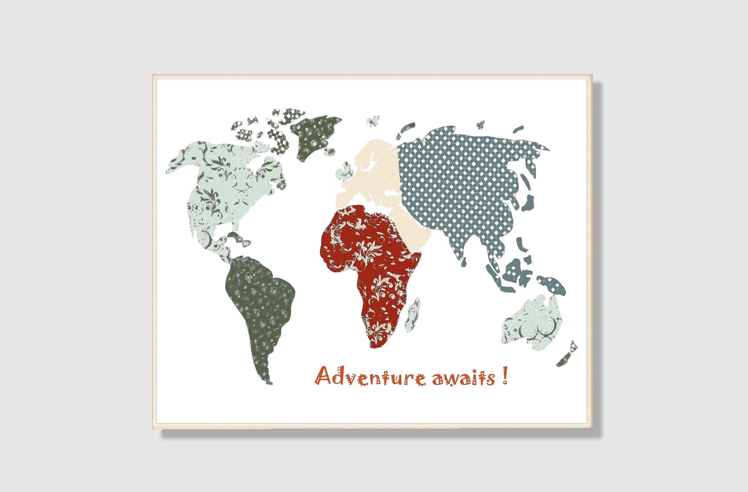 81 Art Mural de La Pépinière, Pépinière à Thème Voyage, Impression d'art, Carte Du Monde, Rouge, Ver