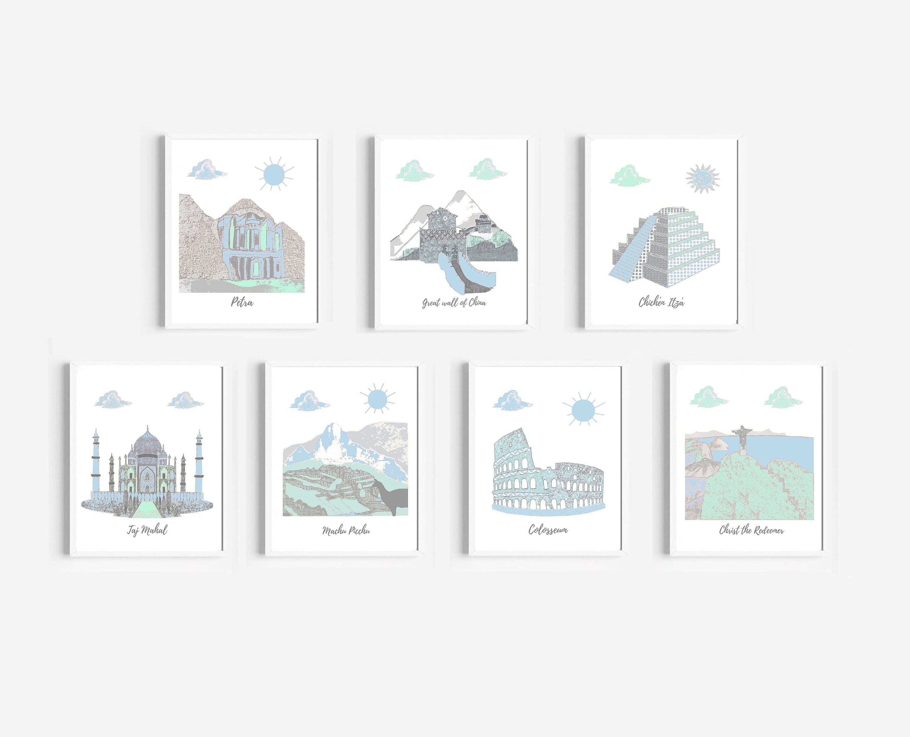 Thème de Voyage en Crèche, 7 Merveilles Du Monde Moderne, Petra, Machu Picchu, Colisée, Grande Murai