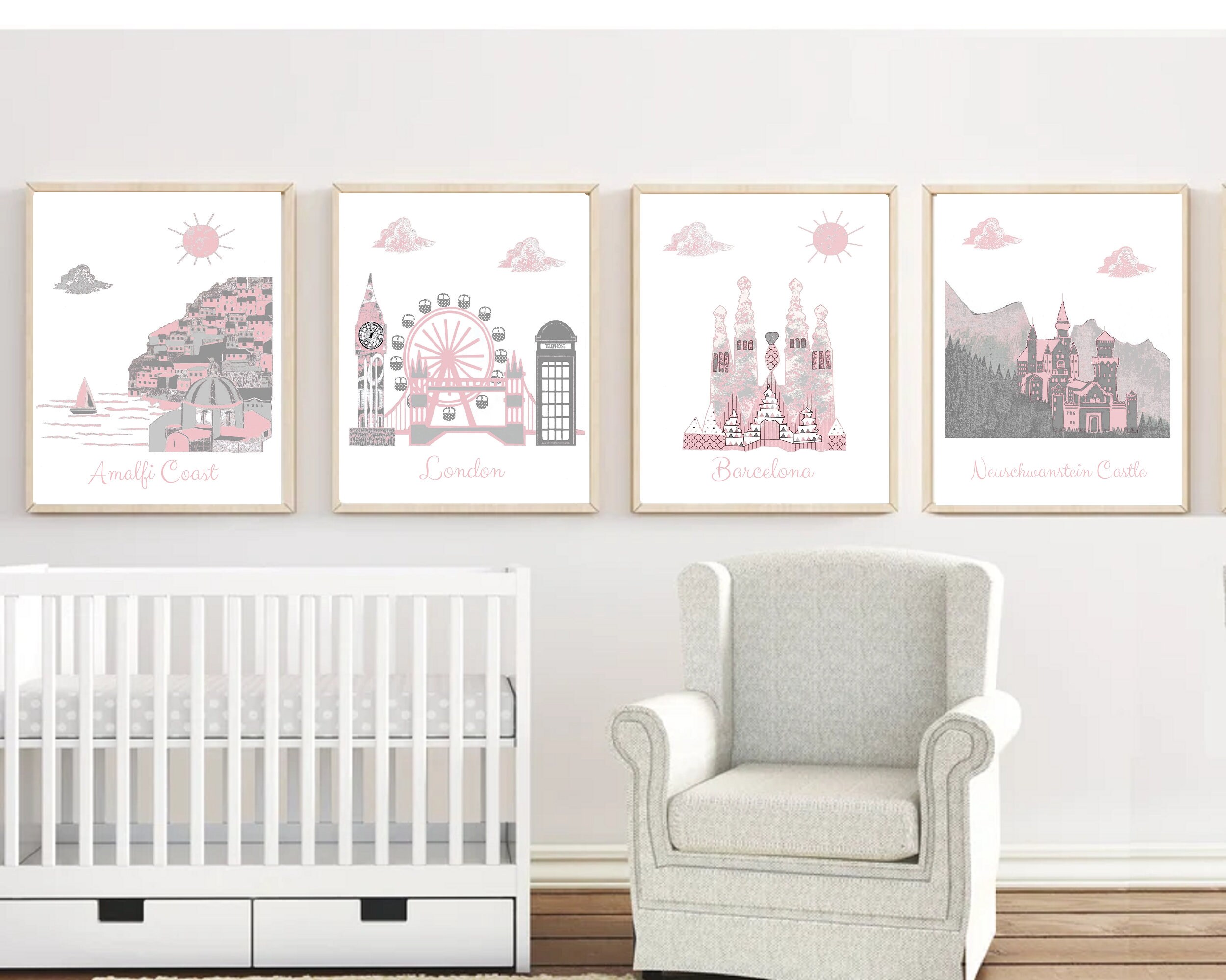 239, Crèche d'art de Voyage, Crèche Pour Bébé Fille, Crèche à Thème Voyage, Rose, Gris, Espagne, All