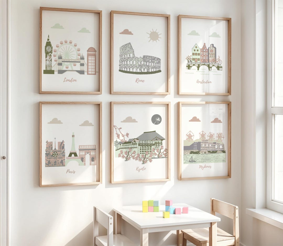 Set of 6 Posters for Nursery, Customizable Locations and Colors, Sizes ...