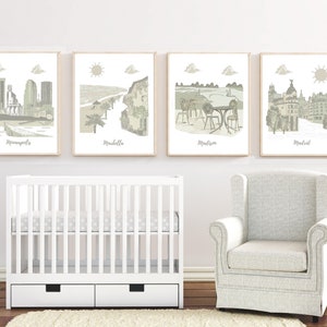 Nursery Wall Art - Set of 4 Personalized Travel Prints – Custom Wall Art for Kids Room