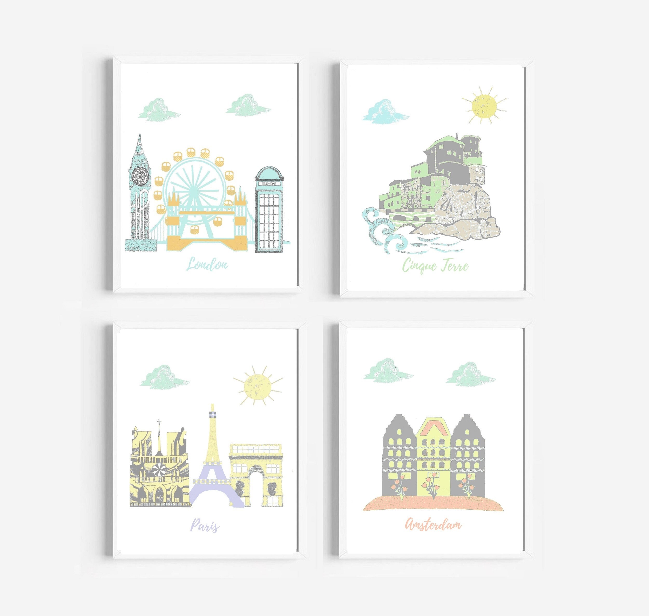 98 Art Mural de La Crèche, Décoration Chambre Bébé, Thème Voyage Couleurs Pastel, Hollande, France, 