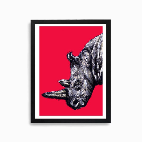 Black Rhino Art Print Giclee Illustration // Endangered Species A3 Print