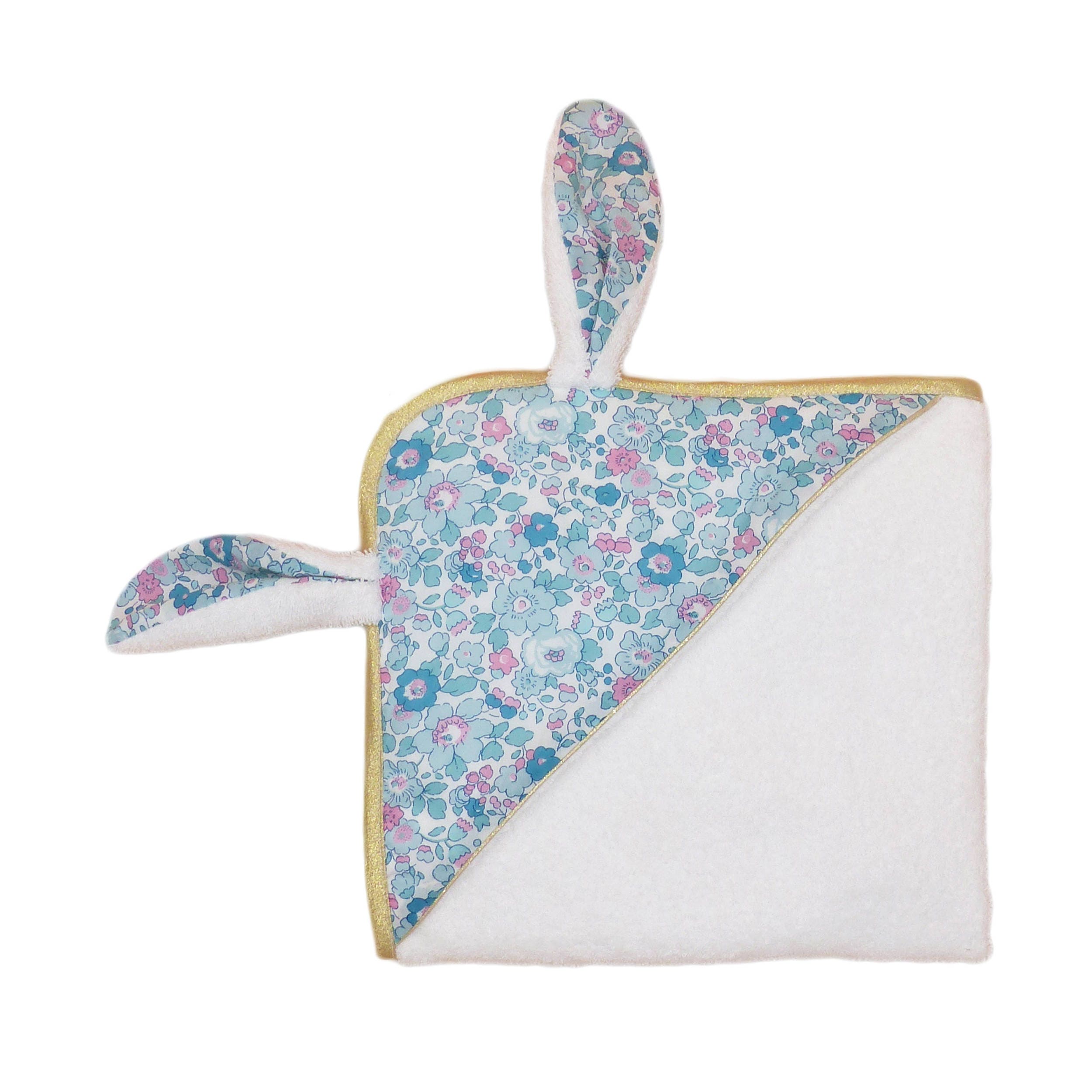 Cape de Bain Blanche et Doré Mon Joli Lapin Capuche Liberty Betsy Mint