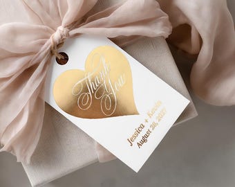 Gold Heart Thank You Favor Tags - Personalized Custom Foil Wedding Gift Tags