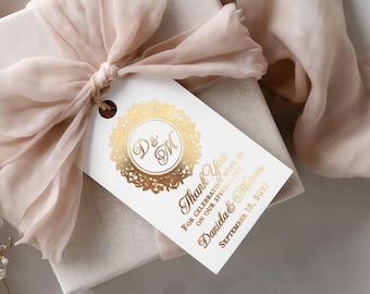 Personalized Wedding Favor Tags Gold Foil Monogram Thank You Tags, Elegant Custom Wedding Gift Labels Rose Gold, Silver, Luxury, Small