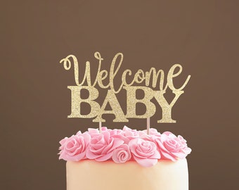 Adorno para tarta de bienvenida con purpurina para bebé: decoración para baby shower