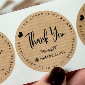 Round Kraft Thank you Stickers, Thank you for Supporting my Small Business Labels, Custom Label Stickers, Business Packaging Stickers