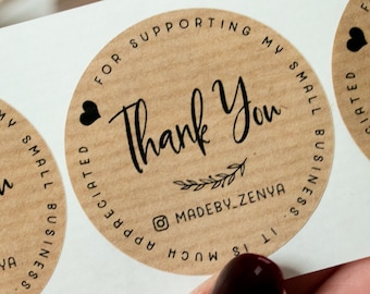 Round Kraft Thank You Stickers: Personalized Small Business Labels