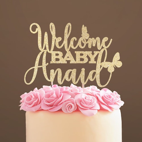 Personalized Baby Shower Cake Topper Gold Silver Butterfly Etsy