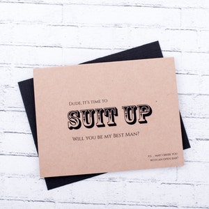 Sarai il mio sposo? Sarai il mio uomo migliore? Set di 8 carte artigianali È tempo di SUITE UP groomsman Funny Cards